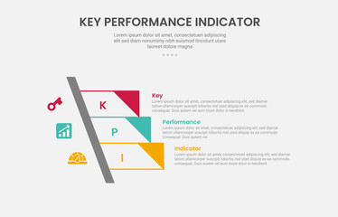 KPI key performance indicator infographic outline style with sharp rectangle stairway ladder with triangle edge 3 point template with for slide presentation
