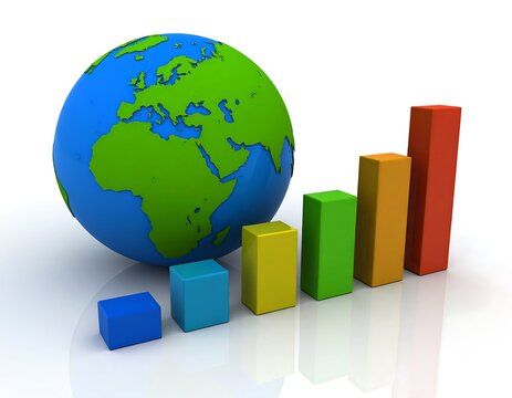 Colorful bar graph with a globe