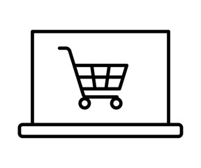 Online Shopping Icon &ndash; Laptop with Cart Line Vector Illustration
