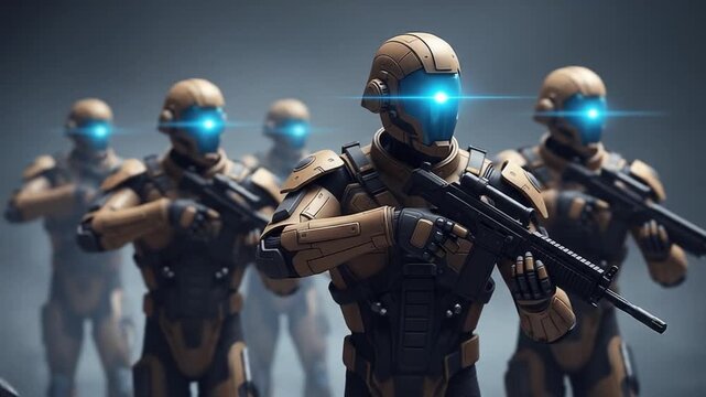 Futuristic Robot Army on Standby: Ready for Battle and Advanced Technological Warfare
