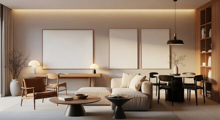 Fototapeta premium Modern Minimalist Living Room Interior Design Mockup