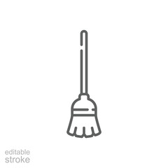 Broom icon. Simple outline style. Sweep, mop, stick, cleaner, janitor, tool, household, house, home, work, brush, floor, utensil concept. Thin line symbol. Isolated design editable stroke.