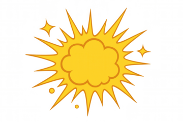 Yellow explosion with smoke cloud and stars, creating a dynamic and energetic visual on a transparent background