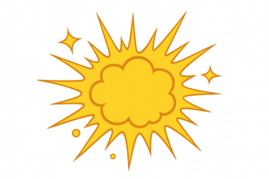 Yellow explosion with smoke cloud and stars, creating a dynamic and energetic visual on a transparent background