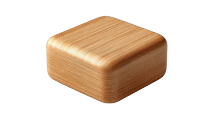 A light beige, wooden cube, with a wood grain texture, sits in front of a black background.  It is a 3D rendered image