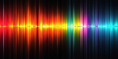 Vibrant multicolored vertical bars resembling a sound equalizer with a glowing horizontal line in the middle against a dark background conveying rhythm and energy
