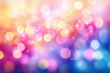 Fototapeta premium Abstract vibrant bokeh background with glowing circles and soft sparkling lights in pink, purple, blue, and warm orange hues creating a dreamy atmosphere