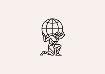 A geometric line art logo of Atlas carrying the heavens, symbolizing endurance, strength, burden, and resilience