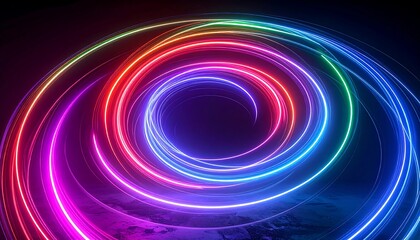 Vibrant Neon Swirl Abstract Background with Rainbow Colors.