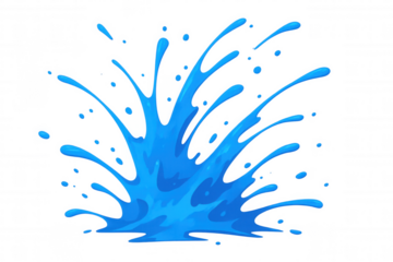 Blue liquid splashing, generating dynamic droplets, spreading vivid energy against transparent background, highlighting fluid motion and visual impact