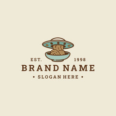 Obraz premium Ufo noodle logo vector hipster vintage icon illustration