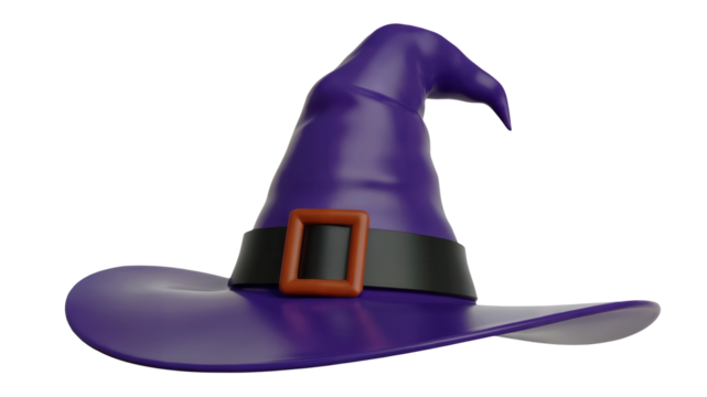 Vibrant purple witch hat with black band and buckle offers a magical, festive Halloween or fantasy element for creative projects, costumes, and celebrations
