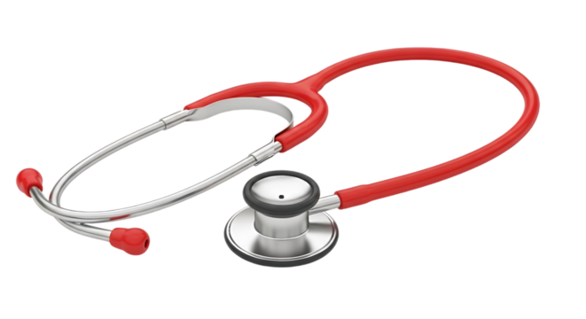 Red stethoscope medical instrument isolated on a transparent background