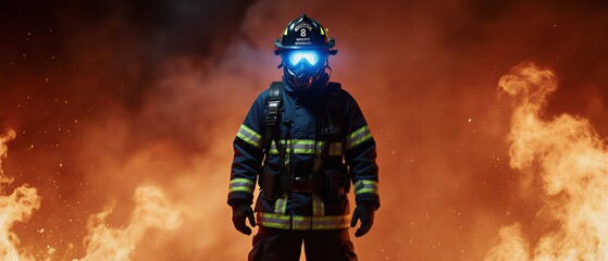 focused firefighter battling a raging blaze in a hazardous emergency rescue operation | emergency, rescue, safety, courage, hazard theme