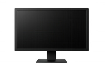 Black computer monitor displaying blank screen, floating on transparent background, ready for mockup design presentation