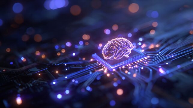 Neural networks and motherboards: the future of technology. Tech ecosystem. Brain synced with tech: data streams and detailed boards in futuristic art. Information flow. Ai web.