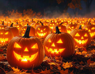 Pumpkin Patch with Glowing Jack-o'-Lanterns