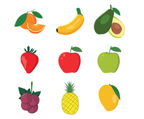 Colorful Fruit Collection Vector Illustration Set