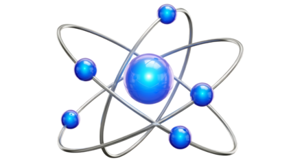 Atomic structure model blue spheres isolated on a transparent background