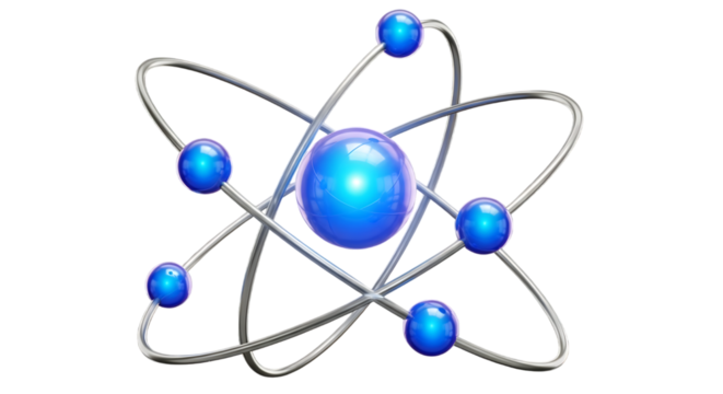 Atomic structure model blue spheres isolated on a transparent background
