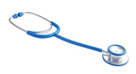 Blue medical stethoscope with silver accents isolated on a transparent background
