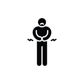 Hungry man icon. Simple glyph style. Poor man, hunger, stomach, pain, holding, person, abdominal, adult, constipation, ache, sad people concept. Silhouette, solid symbol. Isolated design.