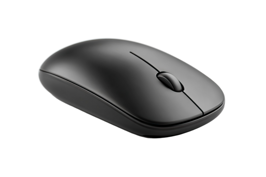 Matte Black Computer Mouse with Human Hand Using It, Natural Interaction on Transparent Background