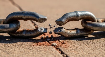 Obraz premium Severed connection a visual representation of broken chains and crumbled trust, symbolic of