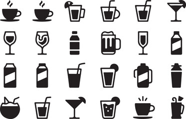Collection of 20 silhouette icons representing various drinks and beverages