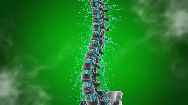 Dynamic 3D Animation of the Human Spinal Column Visualizing Glowing Nerves and Impulses