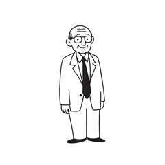Old man with formal suit black and white vector illustration for classic portrait artwork design
