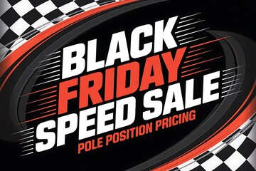 Obraz premium Black Friday Speed Sale Racing Checkered Flag Fast Delivery Banner with Pole Position