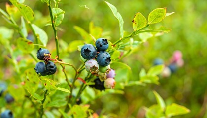 Close-up of blueberries on a branch