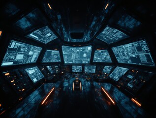 glowing digital interface in the cockpit of a futuristic spaceship exploration vehicle | science fiction, future, space, exploration, technology theme