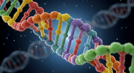 Vibrant 3D DNA Double Helix. Genetic Code, Biology, Scientific Research, Molecular Structure, Medical Innovation