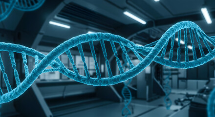 Glowing Blue DNA Double Helix in Modern Science Lab - Genetic Research & Biotechnology Concept