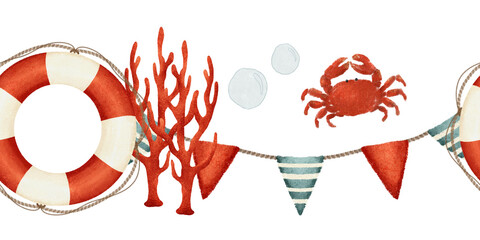 Beautiful Coastal Decorations Featuring Coral, Crab, and a Lifebuoy for Beach Gatherings