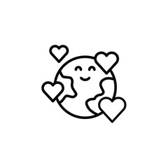Earth love heart icon. Simple outline style. Element of peace day, happy, planet, world, heart, globe, cute, global, ecology, environment concept. Thin line symbol. Isolated design.