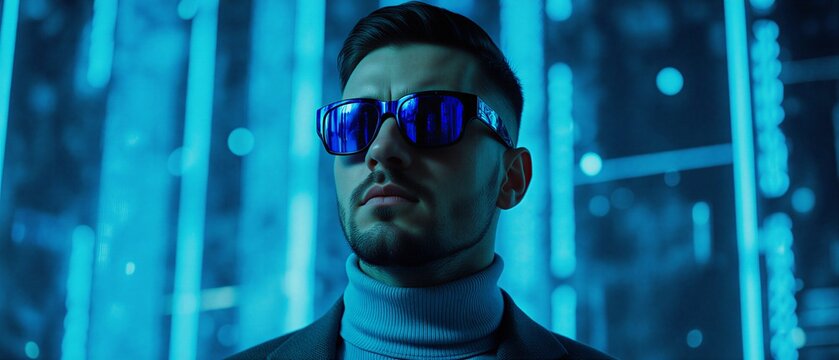 focused hacker analyzing encrypted data streams in futuristic surveillance hub | technology, future, cybersecurity, crime, innovation theme