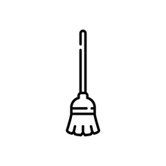 Broom icon. Simple outline style. Sweep, mop, stick, cleaner, janitor, tool, household, house, home, work, brush, floor, utensil concept. Thin line symbol. Isolated design.