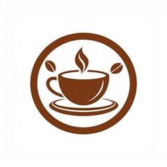 Obraz premium Freshly brewed hot coffee cup with aromatic steam and beans. A simple brown circular icon for a coffeehouse or beverage business