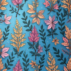 Fototapeta premium Seamless vector pattern of vintage floral art with retro leaves, a decorative ornament for textile or wallpaper design