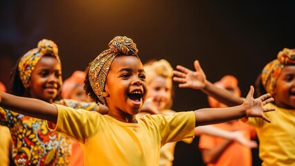 Joyful children perform vibrant cultural dance with smiles