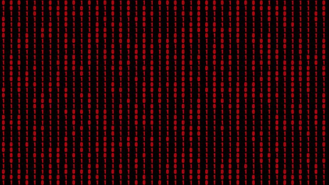 Red Binary Code Pattern on Black Background Digital Data Stream Seamless binary code pattern with red zeros and ones against a black background representing digital information and data flow