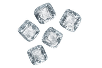 Obraz premium Crystalline ice cubes tumbling through transparent space, showcasing crisp cooling effect with sharp geometric clarity