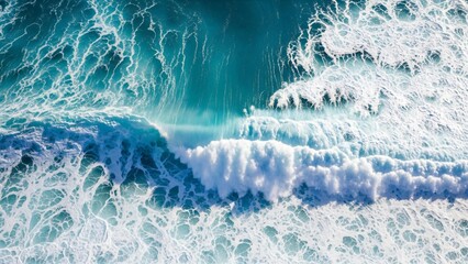 Dynamic ocean waves crash with white foam and blue water