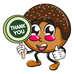 cute chocolate ball mascot character vector illustration carrying a sign saying thank you, work of hand drawn