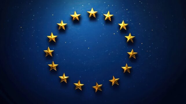 Circle of bright golden stars evenly spaced on a textured deep blue background, evoking unity and harmony