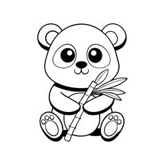 Cute Panda Coloring Page Baby Bear Eating Bamboo Illustration
