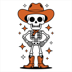 Cowboy Skeleton Vector Halloween Western Skull Illustration